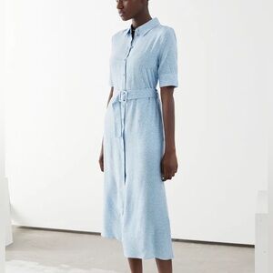 & Other Stories Blue Polka Dot Belted Shirt Dress